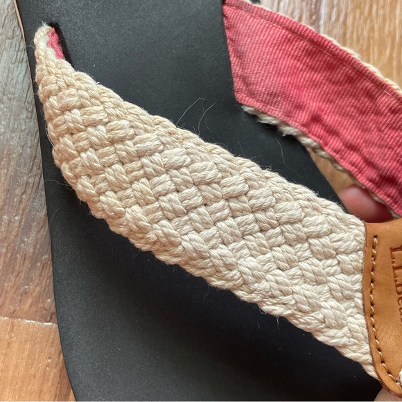 Women's LL Bean Maine Isle Flip Flop Sandals, Woven Cream Braided Strap - Picture 13 of 16